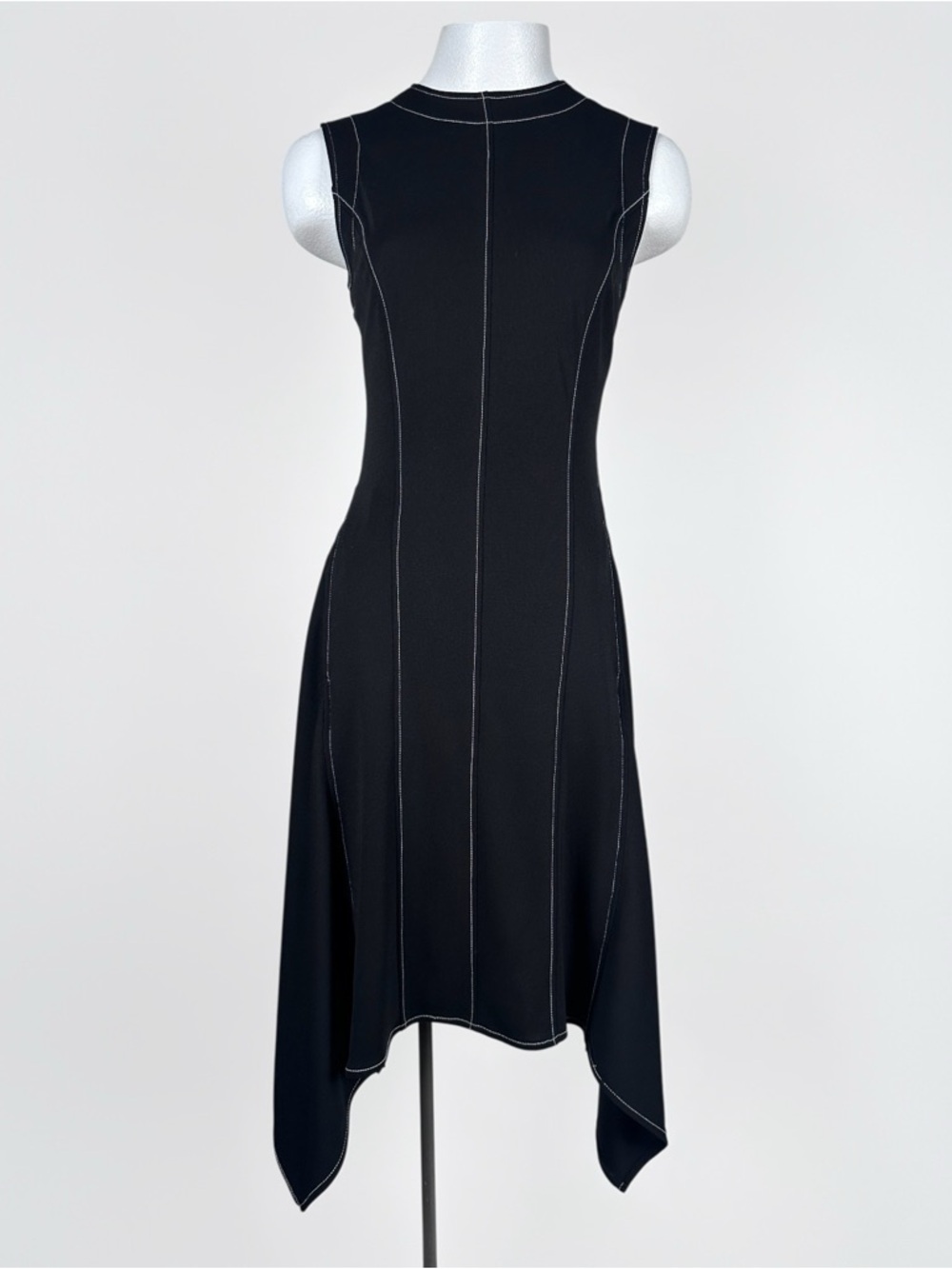 Donna Karan Black Contrast Stitch Sleeveless Midi Dress